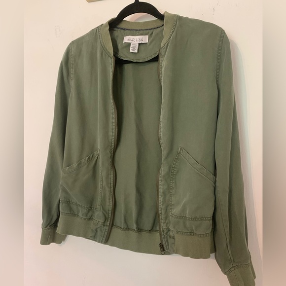 Kenneth Cole Army Green Coat Bomber Jacket Women’s Size S Full Zip - Picture 2 of 16